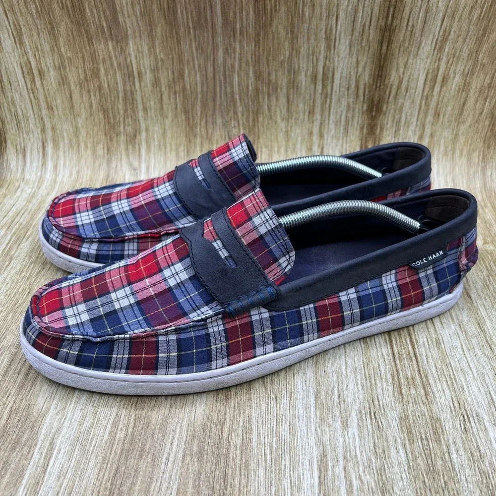 Cole Haan Nantucket Penny Loafer II Men's Size 12 M Red Blue Plaid Canvas C24450